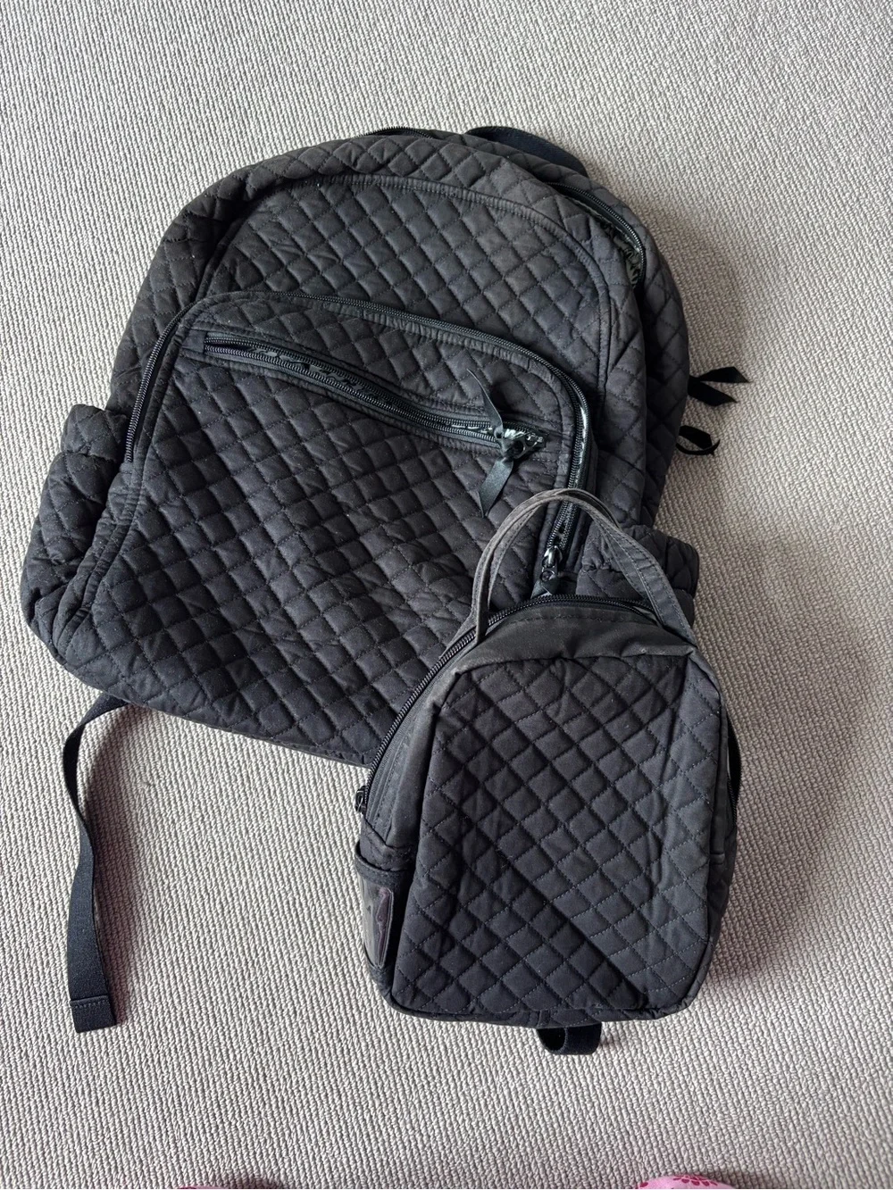 Bundle: Vera Bradley Black Quilted Backpack & Lunchbox